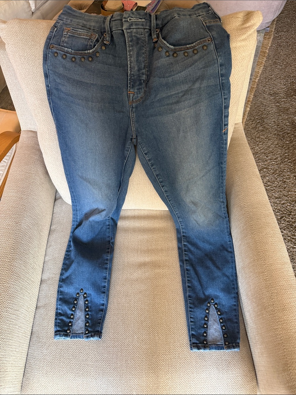 Women’s Dark Blue Studded High-Rise Jeans